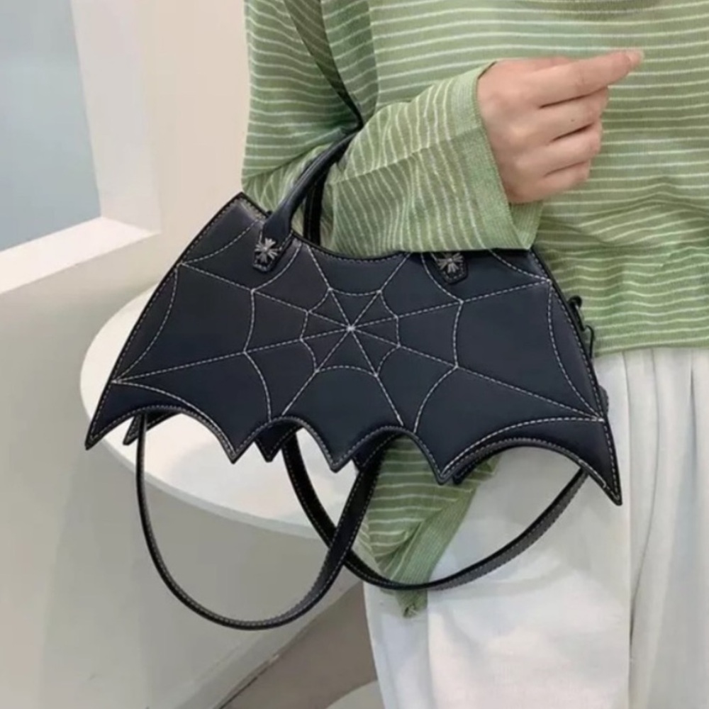 🦇NEW Bat Two-Way Crossbody Bag Spiderweb Black Goth Spooky Horror Halloween